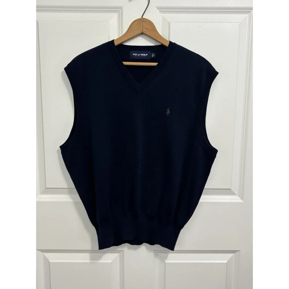 Polo Golf Ralph Lauren Sweater Vest Men's L Navy Cotton Pony Logo Preppy 0712